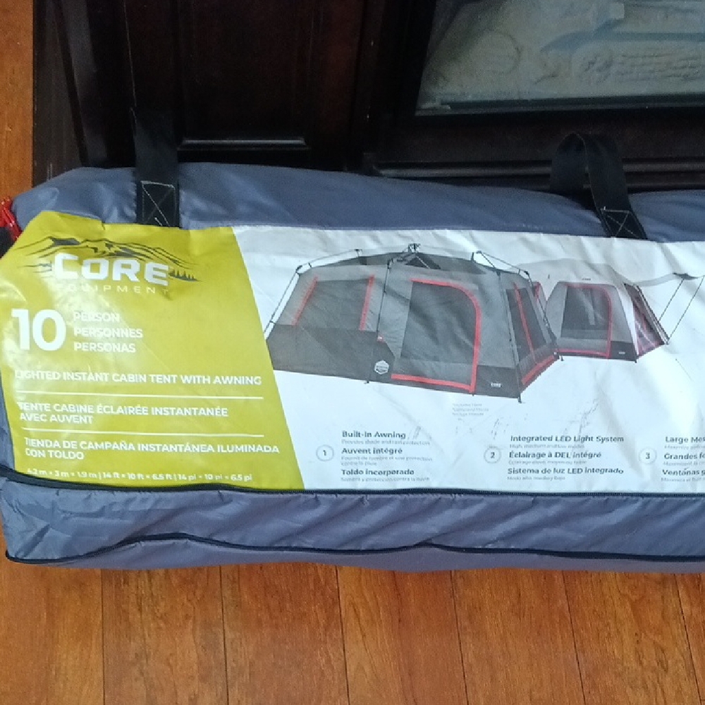 10-Person Instant Cabin Tent with Awning - Gray and Black